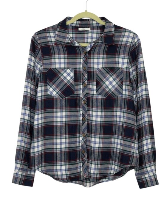 Maurices Tops - Maurices Flannel Shirt Top Blouse Plaid Blue White Green Red M